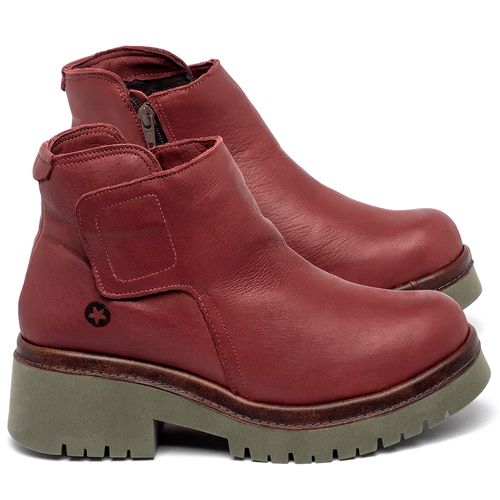 Bota   Cano Curto Salto de 4 cm em Couro Vermelho - Codigo - 153055