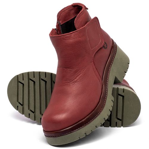 Bota   Cano Curto Salto de 4 cm em Couro Vermelho - Codigo - 153055