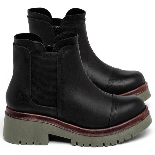 Bota   Cano Curto Salto de 4 cm em Couro Preto - Codigo - 153057