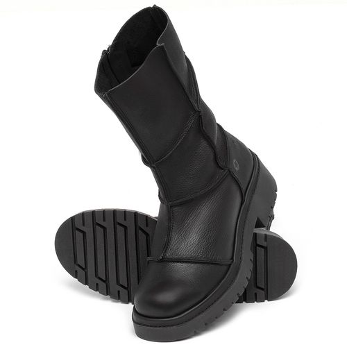 Bota   Cano Médio Salto de 3 cm em Couro Preto - Codigo - 153028