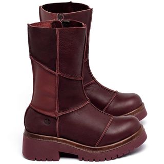 Bota   Cano Médio Salto de 3 cm em Couro Vinho - Codigo - 153028