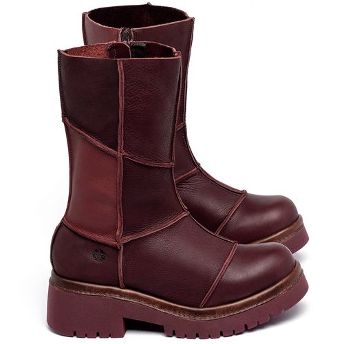 Bota   Cano Médio Salto de 3 cm em Couro Vinho - Codigo - 153028