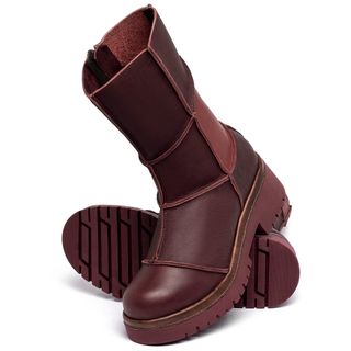 Bota   Cano Médio Salto de 3 cm em Couro Vinho - Codigo - 153028