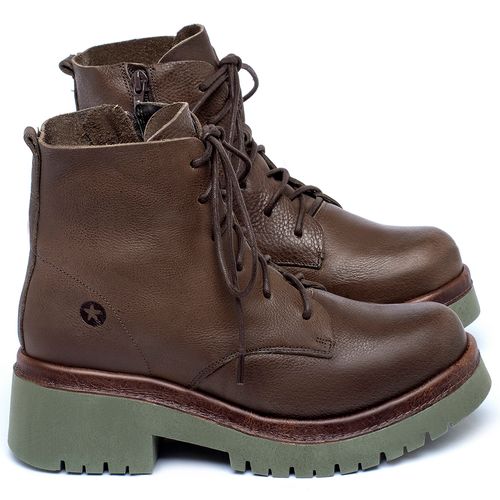 Bota   Cano Curto Salto de 4 cm em Couro Café - Codigo - 153053