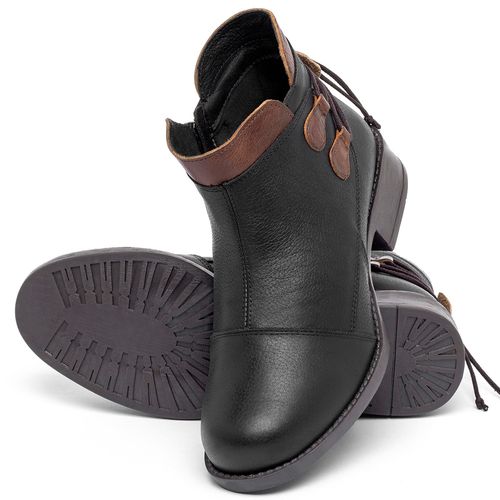 Bota   Cano Curto Salto de 3 cm em Couro Preto - Codigo - 141133