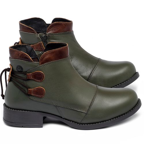Bota   Cano Curto Salto de 3 cm em Couro Musgo - Codigo - 141133