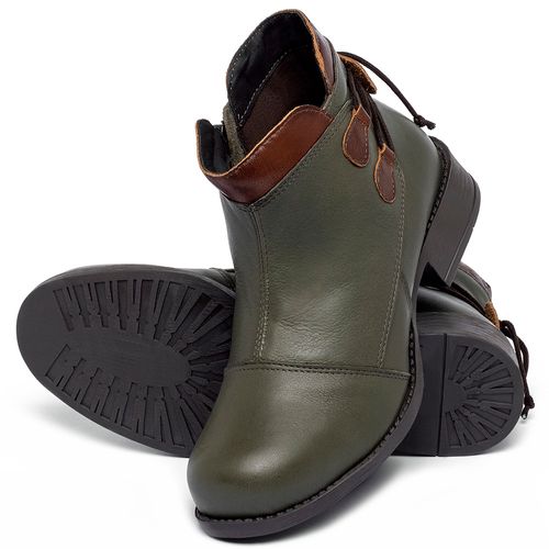 Bota   Cano Curto Salto de 3 cm em Couro Musgo - Codigo - 141133