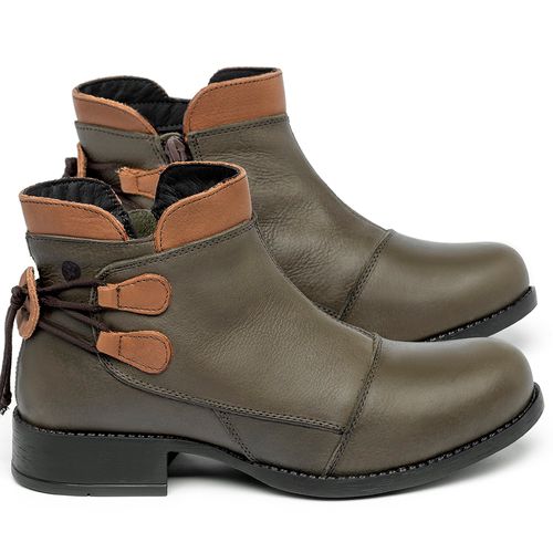 Bota   Cano Curto Salto de 3 cm em Couro Musgo - Codigo - 141133