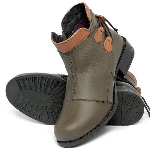 Bota   Cano Curto Salto de 3 cm em Couro Musgo - Codigo - 141133