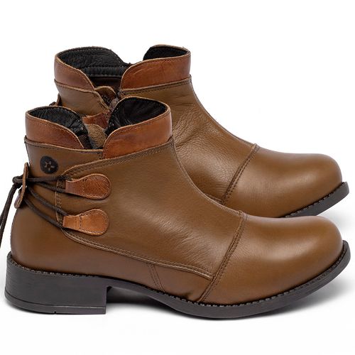 Bota   Cano Curto Salto de 3 cm em Couro Marrom - Codigo - 141133