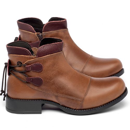Bota   Cano Curto Salto de 3 cm em Couro Marrom - Codigo - 141133