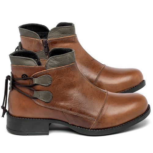 Bota   Cano Curto Salto de 3 cm em Couro Marrom - Codigo - 141133