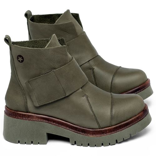 Bota   Cano Curto Salto de 4 cm em Couro Musgo - Codigo - 153026