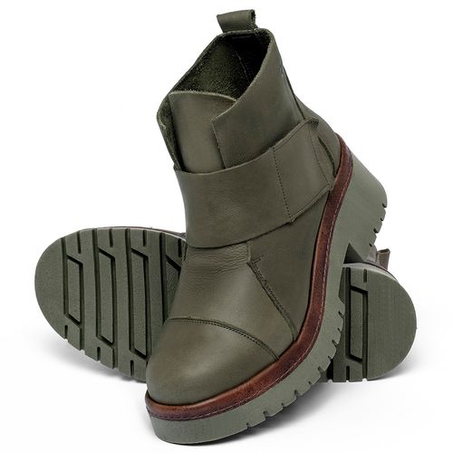 Bota   Cano Curto Salto de 4 cm em Couro Musgo - Codigo - 153026