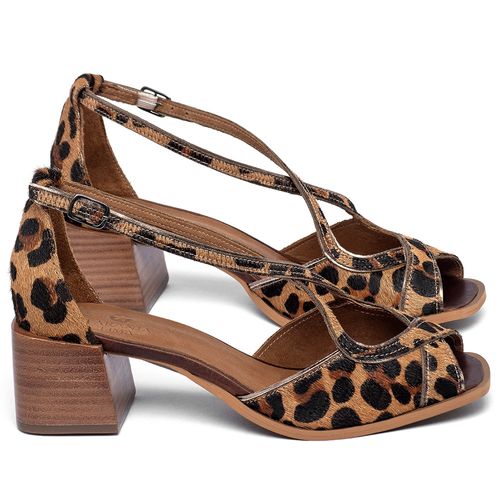 Sandália   Laranja Lima Shoes Classic Salto de 5 cm em Couro Onça - Codigo - 3965
