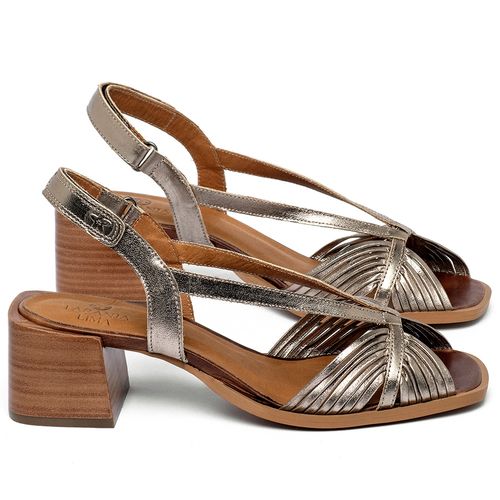 Sandália   Laranja Lima Shoes Classic Salto de 4 cm em Couro Metalizado - Codigo - 3885