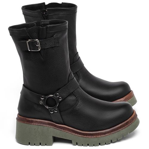 Bota   Cano Médio Salto de 4 cm em Couro Preto - Codigo - 153056