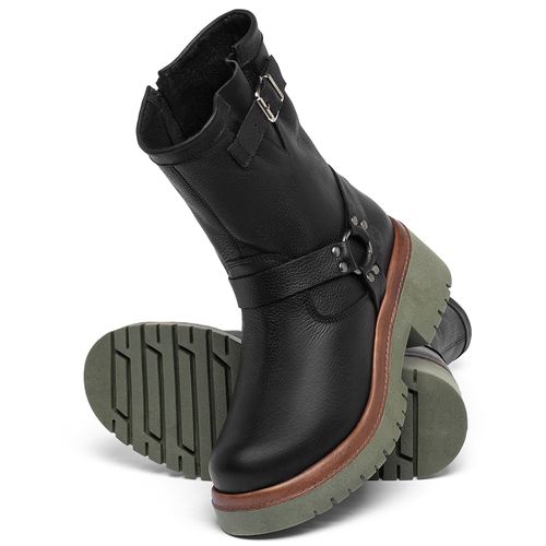 Bota   Cano Médio Salto de 4 cm em Couro Preto - Codigo - 153056