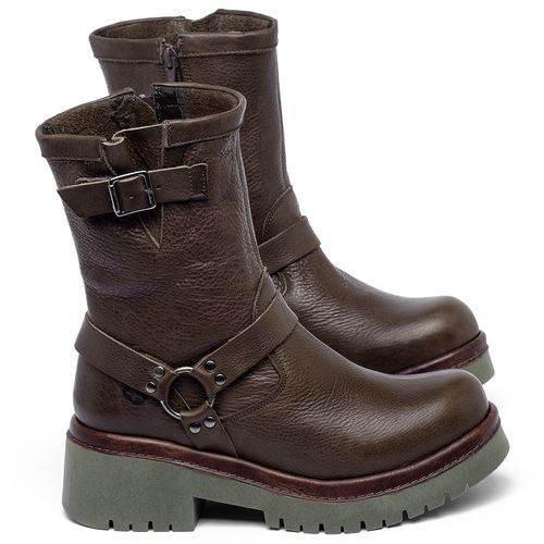 Bota   Cano Médio Salto de 4 cm em Couro Café - Codigo - 153056