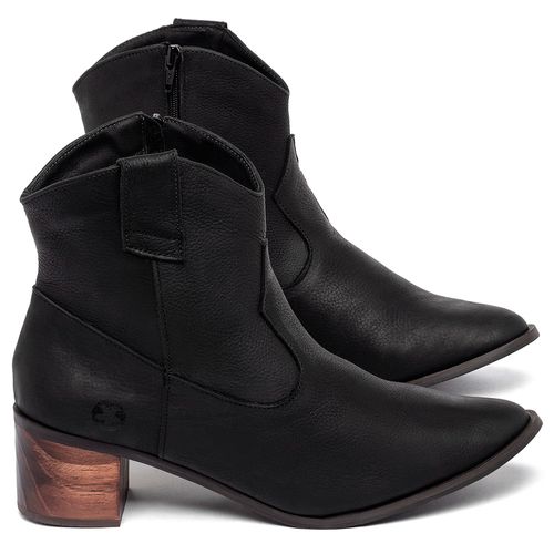 Bota   Cano Curto Salto de 4 cm em Couro Preto - Codigo - 9615