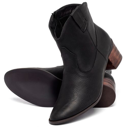 Bota   Cano Curto Salto de 4 cm em Couro Preto - Codigo - 9615