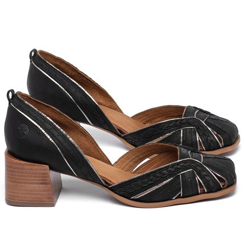 Scarpin   Bico Quadrado Salto de 5 cm em Couro Preto - Codigo - 3909
