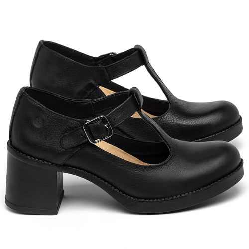 Scarpin   Bico Redondo Salto de 5 cm em Couro Preto - Codigo - 141388