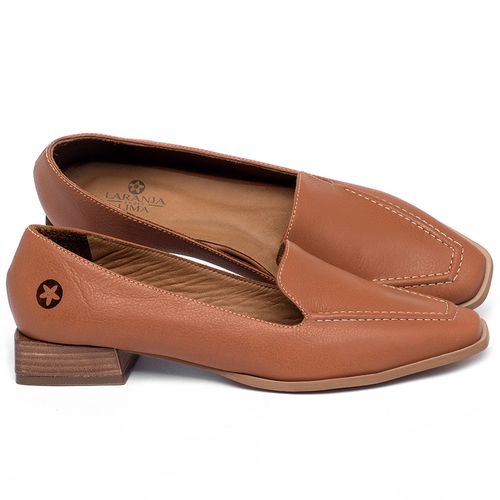 Mocassim Salto de 2 cm em Couro Laranja - Codigo - 9484