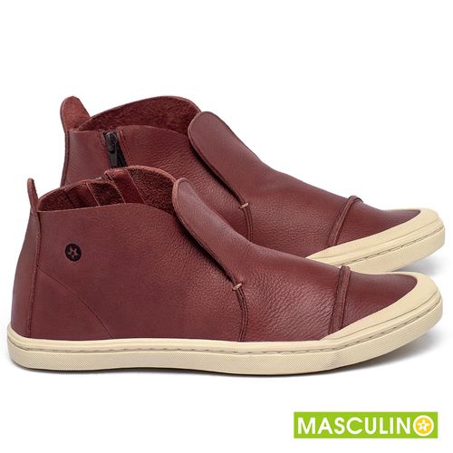 Tênis Masculino   Cano Alto em Couro Vermelho - Codigo - 141086