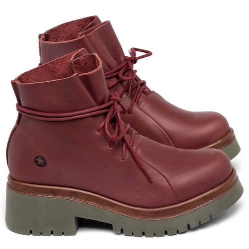 Bota   Cano Curto Salto de 4 cm em Couro Vermelho - Codigo - 153054