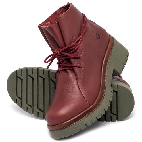 Bota   Cano Curto Salto de 4 cm em Couro Vermelho - Codigo - 153054