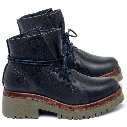 Bota   Cano Curto Salto de 4 cm em Couro Marinho - Codigo - 153054