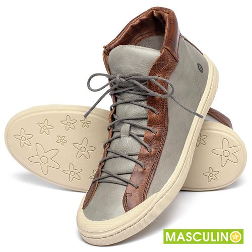 Tênis Masculino   Cano Alto em Couro Bicolor - Codigo - 141141