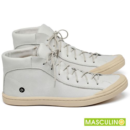 Tênis Masculino   Cano Alto em Couro Off-White - Codigo - 141141