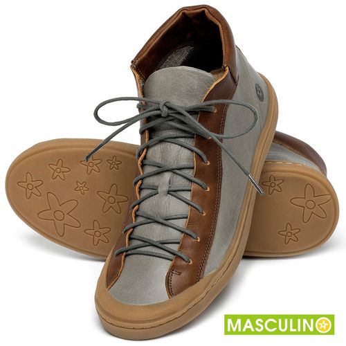 Tênis Masculino   Cano Alto em Couro Cinza - Codigo - 141141