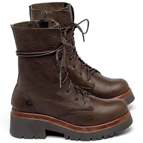 Bota   Cano Médio Salto de 4 cm em Couro Café - Codigo - 153027