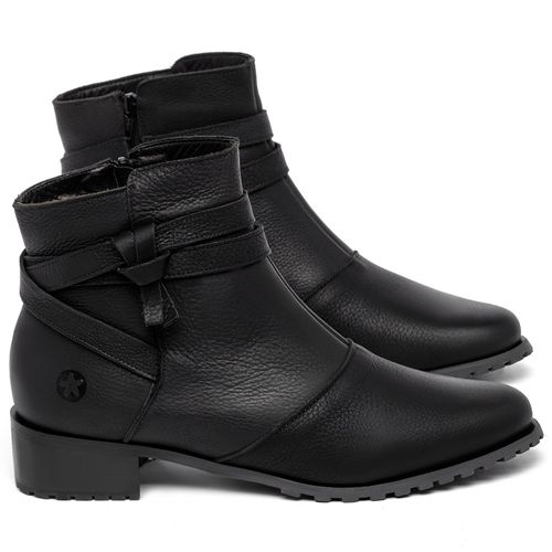 Bota   Cano Curto Salto de 3 cm em Couro Preto - Codigo - 9611