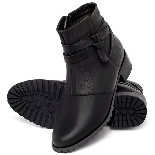 Bota   Cano Curto Salto de 3 cm em Couro Preto - Codigo - 9611