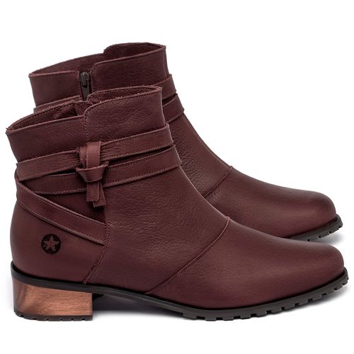 Bota   Cano Curto Salto de 3 cm em Couro Vinho - Codigo - 9611