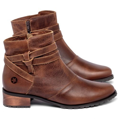 Bota   Cano Curto Salto de 3 cm em Couro Marrom - Codigo - 9611