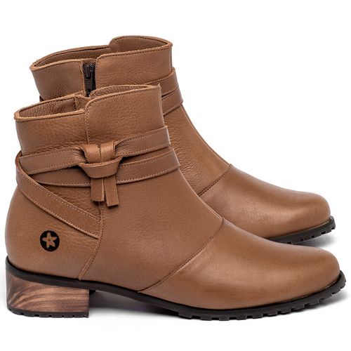 Bota   Cano Curto Salto de 3 cm em Couro Laranja - Codigo - 9611
