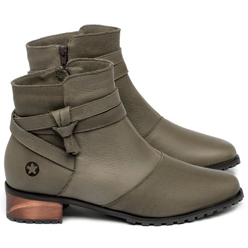 Bota   Cano Curto Salto de 3 cm em Couro Musgo - Codigo - 9611