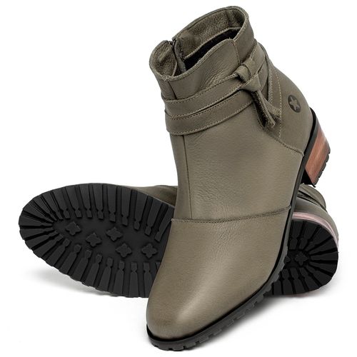 Bota   Cano Curto Salto de 3 cm em Couro Musgo - Codigo - 9611