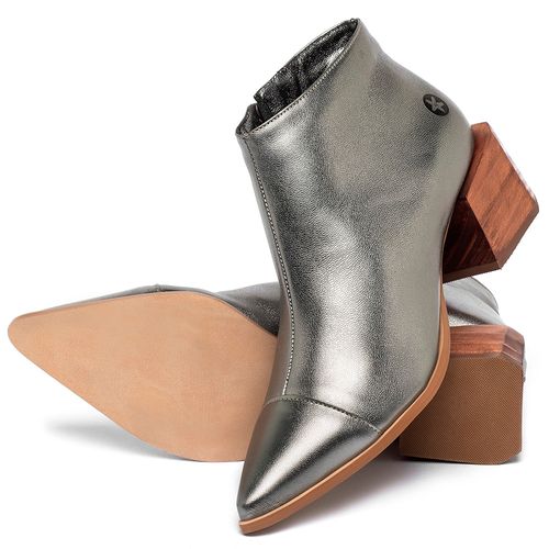 Bota   Cano Curto Salto de 5 cm em Couro Floater Metalizado - Codigo - 9613