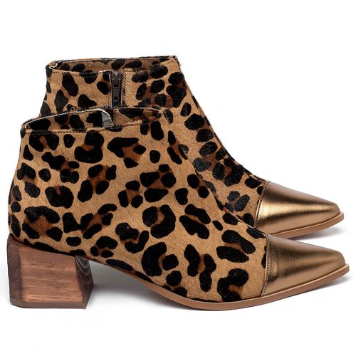 Bota   Cano Curto Salto de 5 cm em Couro Floater Onça - Codigo - 9613