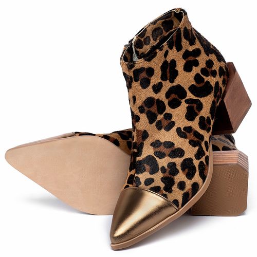Bota   Cano Curto Salto de 5 cm em Couro Floater Onça - Codigo - 9613