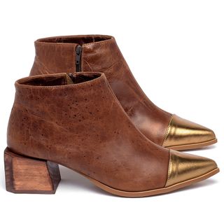 Bota   Cano Curto Salto de 5 cm em Couro Floater Marrom - Codigo - 9613