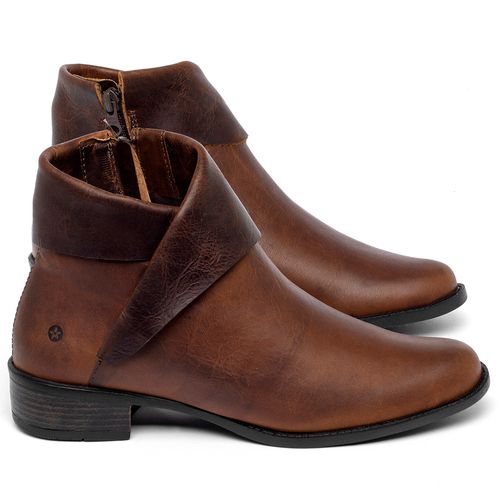 Bota   Cano Curto Salto de 2 cm em Couro Marrom - Codigo - 152007