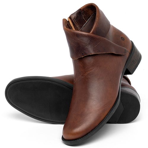 Bota   Cano Curto Salto de 2 cm em Couro Marrom - Codigo - 152007