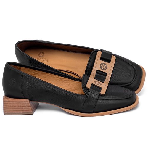 Mocassim Salto de 3 cm em Couro Preto - Codigo - 3962